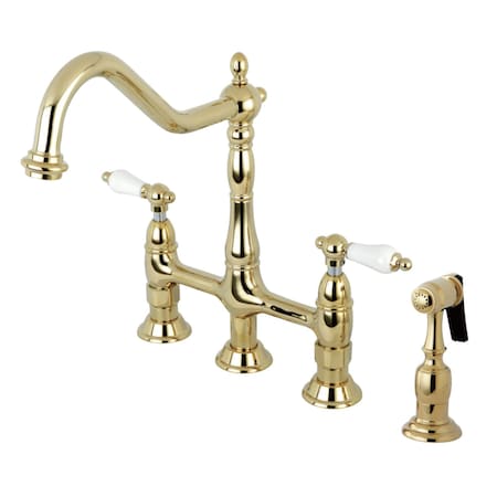 Kingston Brass KS1272PLBS Heritage Bridge Kitchen Faucet W/Brass Sprayer, Brass KS1272PLBS